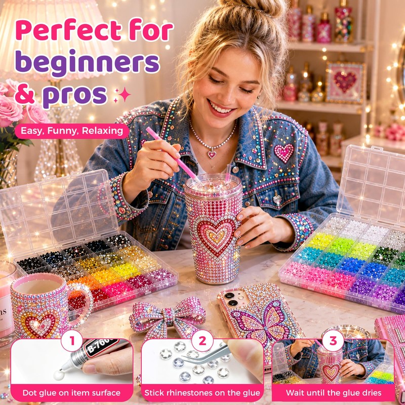 68,000Pcs 48 Colors Bedazzling Kit, 3mm Resin Jelly Flatback Rhinestones