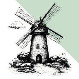 'Windmill on Landscape' Clear Sticker Decal – Waterproof Film for Windows, Cars, Walls & Crafts, Large (210mm) (DC00135358)
