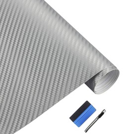 LZLRUN 3D Carbon Fiber Vinyl Wrap Roll with Air Release Bubble Free Adhesive Film - Come with Knife + Hand Tool (Silver, 1.5FT x 5FT)