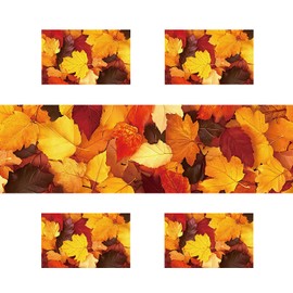 ANNA QUEEN Autumn Leaves Table Runner and Placemats Set of 4, 13"x72" Table Runner with 12"x18" Placemats, Thanksgiving Fall Dining Table Decor for 4 People, Kitchen and Home Decor