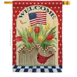 Breeze Decor H111062-BO Flowers Americana Patriotic Decorative Vertical House Flag, 28"x 40", Multi-Color