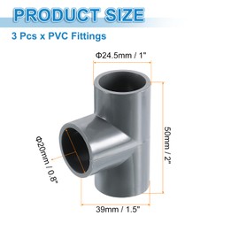 sourcing map 1/2" PVC Tee, 3 Pcs 3 Way Elbow Connector Furniture Grade PVC Tee Elbow Pipe Fitting Adapter Corner Fitting for Water Supplies Build Furniture Shelves Tents, Grey