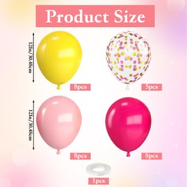 Balloons Pink Yellow, 30 Pieces 12 Inch Latex Balloons Set, Dark Pink Latex Balloons with Confetti Party Birthday Latex Balloons for Wedding Baby Shower Celebration Party Decoration (Colour-C)