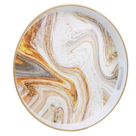 Leemxiiny Round White Marbling Decorative Tray with Handles, 13" Morden Plastic Serving Tray for Coffee Table Bathroom, Ottoman, Home Decor