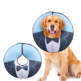 EXPAWLORER Soft Dog Cone Collar - Inflatable Dog Neck Donut Collar Alternative After Surgery to Stop Licking for Large Dogs,Adjustable Protective Recovery E Collar(Blue Suit,L)