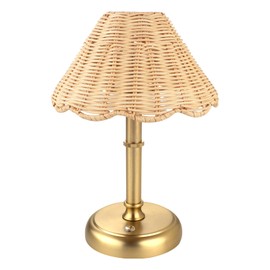 Folux Mini Cordless Boho Rattan Table lamp, 5200-mAh Rechargeable Battery, 3-Level Brightness Dimmable, Build-in Integrated LED 320 Lumen Max, Rattan Shade, for Bedside Restaurant Dining Table