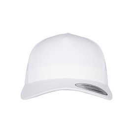 Flexfit Trucker Cap, Cappello con Visiera Piatta da Baseball con 5 pannelli Regolabile con Chiusura in Plastica, da Unisex Adulto, Bianco, Taglia unica
