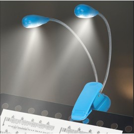Music Stand Light, Clip on LED Book Lights, USB and AAA Battery Operated, Reading Lamp in Bed, 4 Brightness Levels, Ideal for Musician, Piano Player, Kids, Travel (Dual Arm, Blue)