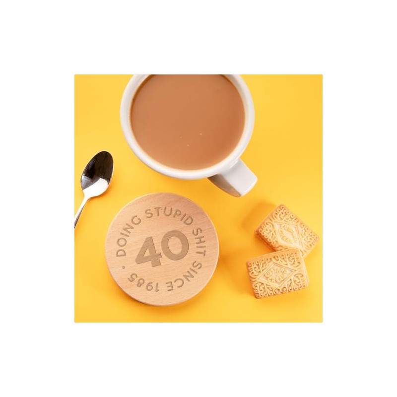 "Doing Stupid Since" Engraved Wood Coaster - Funny 40th Birthday