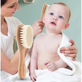 Szabeisa Baby Hair Brush For Newborns Toddlers Natural Wooden Soft Goat Bristle Brush Kids Cradle Cap Scalp Massage