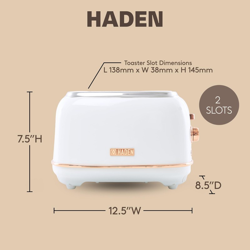 Haden Heritage 2-Slice Wide-Slot Toaster, Stainless-Steel Bread Toaster with Adjustable
