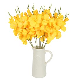 Riyuwal 12PCS Yellow Gladiolus Artificial Flowers 22.44in Silk Flowers Faux Gladiolus Flowers for DIY Bouquet Centerpieces Wedding Fillers Arrangements Shower Decorations(Yellow)