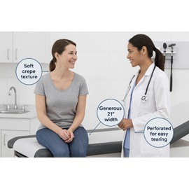 Dr. Dunley Crepe Exam Table Paper, 21” x 125’ – Pack of 12 Rolls – Soft, Durable Medical Exam Paper for Tables – Strong, Absorbent & Quiet – Ideal for Clinics, Hospitals, and Doctor’s Offices