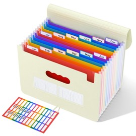 ABC life 12-Pocket Expandable Accordion File Organizer for Monthly Bills & Receipts - Portable A4/Letter Size Document Holder with Colored Tabs - Ideal for Home, Office & Travel Folder- Beige Color