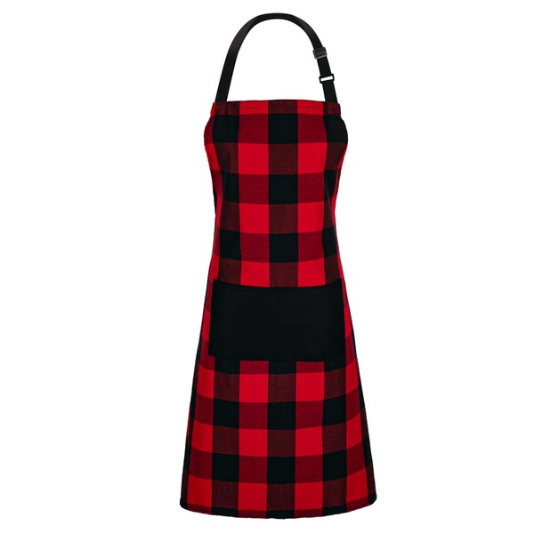 Jubatus 1 Pack Buffalo Check Apron with 2 Pockets Adjustable