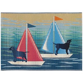 Liora Manne Esencia Machine Washable Non-Slip Low Profile Indoor/Outdoor Mat-Transitional, Nautical, Dog, Whimsical, See Spot Sail Blue 1'11" x 4'11"