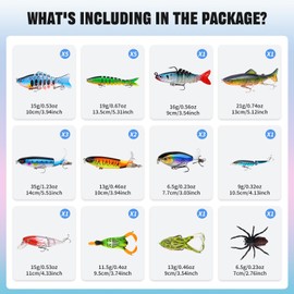 25pcs Fishing Lures Kit for Bass Pike Panfish Walleye Trout Including Multi Jointed Swimbaits Soft Duck Spider Frogs Soft Fish and with Floating Rotating Propeller Tail Tractor Topwater Lures