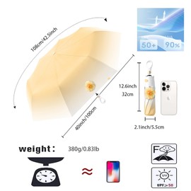 Small Sun Protection for Folding Umbrella 8 x 2 Ribs Travel Automatic Open and Close with Push Button Creative Ring Handle Outdoor UV Protection Suitcase Compact Pocket Umbrella Women and Children,