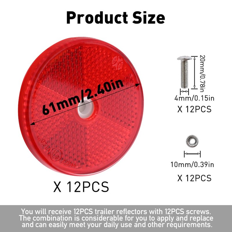 Abnaok 12 Pack Front Reflector Round Reflector for Driveway Fence