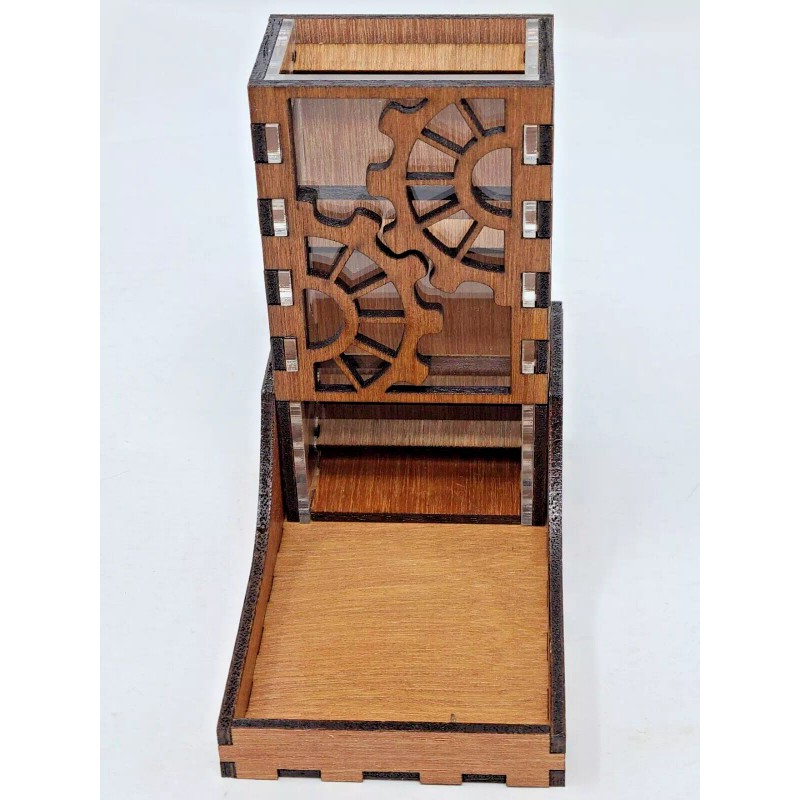 Vulcan Forge GEARS Dice Tower Tray wood & clear acrylic