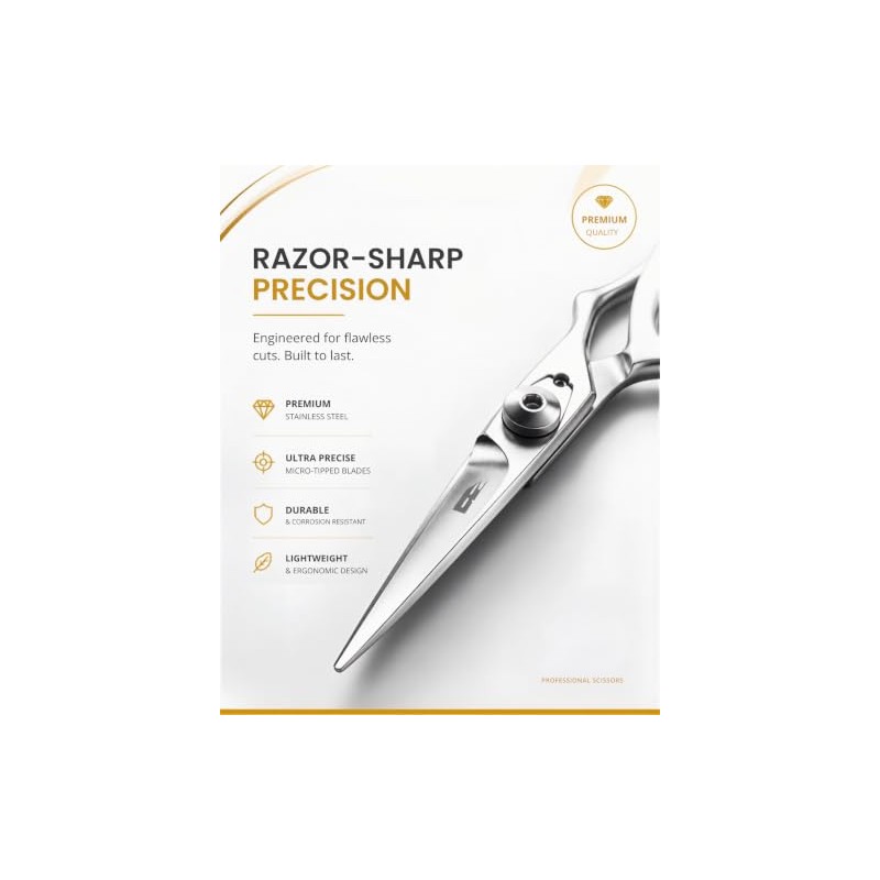 Professional Hair Cutting Scissors, Japanese Stainless Steel, 6.5 inch