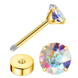 Enticera G23 Titanium Earrings for Sensitive Skin Flatback 5A+AB Cubic Zirconia Stud Earrings 14K Gold Hypoallergenic Nap Earrings for Women 2-4mm Gold 3mm