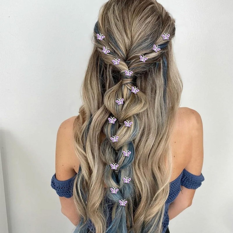 YISSION 40 Pcs Mini Rhinestone Butterfly Hair Clips Cute Purple