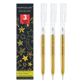 MARTCOLOR Gold Gel Pens, 1mm Fine Point Gel Ink Pen Opaque Archival Ink Pens for Black Paper Drawing, Sketching, Illustration, Card Making, Bullet Journaling, 3 Pack