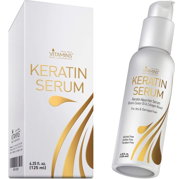 Vitamins Hair Serum Keratin Treatment - Biotin Collagen & Coconut Oil Hydrating Moisturiser for Frizzy Dry Damaged Hair - Anti Frizz Heat Protection for Curly Wavy or Straight Hair