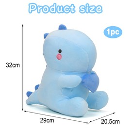 Zaloife Cuddly Toy Dinosaur Blue, Plush Toy Dino with Heart 30 cm, Stuffed Toy Dinosaur, Funny Plush Dino Cushion Doll Birthdays Valentine's Day Party Festival Gift for Children Fans