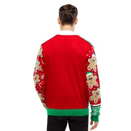U Look Ugly Today Men's Ugly Christmas Cardigan, Funny Chrunky Xmas Jumper for Party Pullover Sweater, Gingerbread Rocks, L