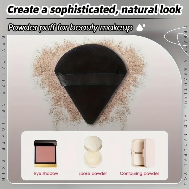 Velvety Triangle Powder Puff Set - Unscented, Suitable for Combination