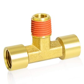 Gasher 2PCS Metals Brass Pipe Fitting Barstock Male Branch Tee T Adapter 1/4" NPT Female x 1/4" NPT Female x 1/4" NPT Male