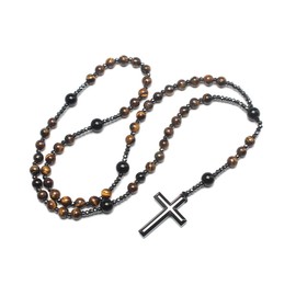 ADXINYATEX Rosary Beads Catholic Necklace with Jesus Crucifix Medal Cross Religious Amulet Prayer Gifts with Gift Velvet Bag, Plastic, No Gemstone