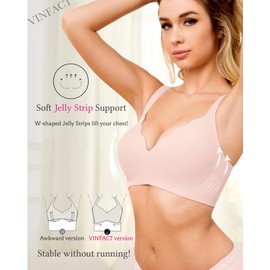 Vinfact Plunge V Bras for Women No Underwire Wireless Push up Bra Full Coverage Bralette Seamless T Shirt Everyday Sleep Bra PKL Pink