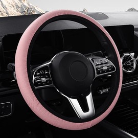 Lotatheta Steering Stripe Style Wheel Cover Microfiber Leather Anti-Slip Universal Car Steering Wheel Cover Faux Leather for Car Accessories Auto Car Without Inner Ring Pink