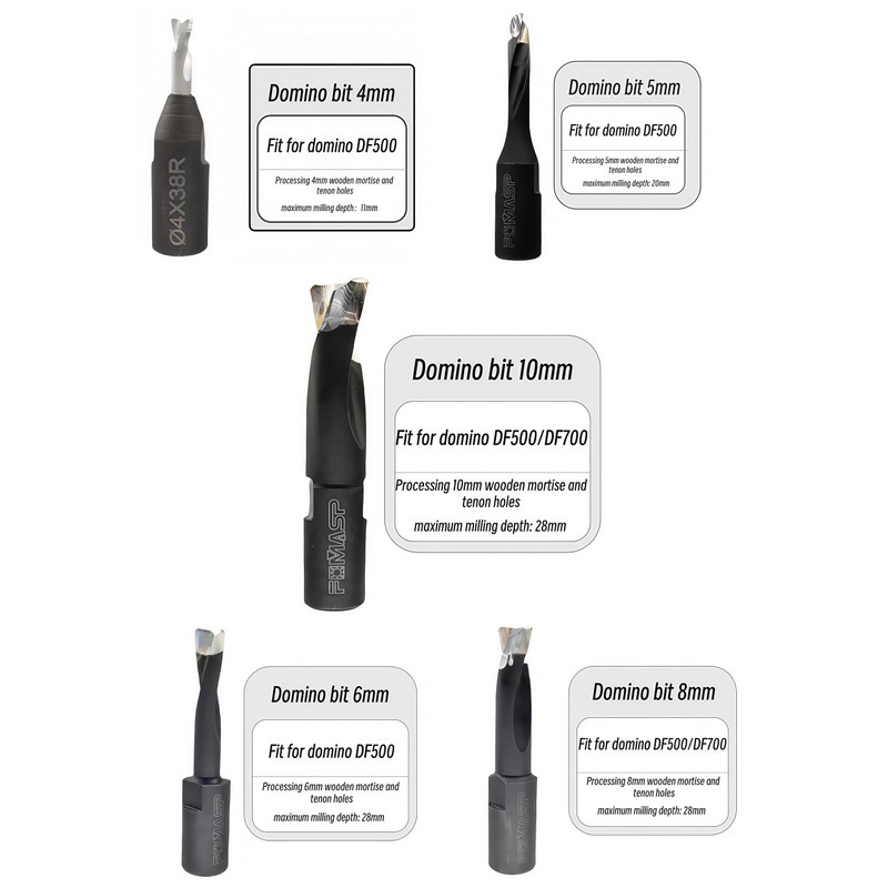 FomaSP Domino Cutter,Solid Carbide Domino Bits Set Include 4mm/5mm/6mm/8mm/10mm for