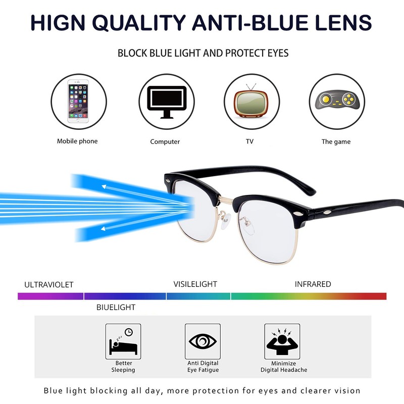 Blue Light Blocking Glasses for Women Men Semi-Rimless Frame Fake
