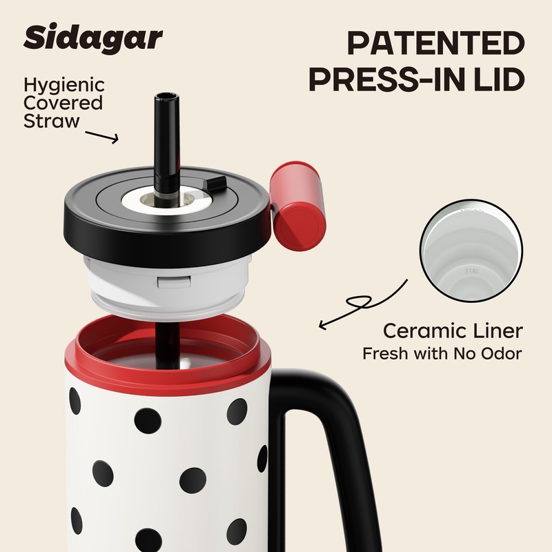 Sidagar 36oz Insulated Tumbler with Straw, Ceramic Water Bottle Travel