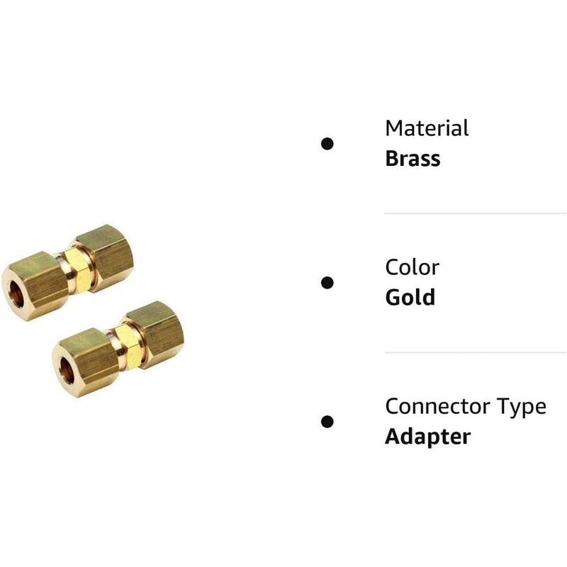 Ice Maker Water Line Brass Compression Tube Fitting, Union, 5/16”