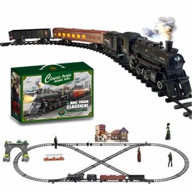 Mantfuty Train Set Train Toys for Kids w/Smokes, Lights & Sound Electric Trains w/Steam Locomotive Train Carriages & Luxury Tracks Model Trains for 3 4 5 6 7 8+