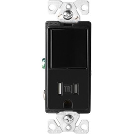Eaton TR7730BK 15-Amp 3-Wire Tr Receptacle 120V Decorator Combination Single-Pole Switch with 2-Pole, Blackblack