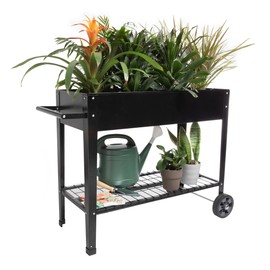Home-Complete Raised Garden Bed - Planter Box with Storage Shelf for Growing Flowers, Vegetables, or Herb Garden - Gardening Supplies (Black)