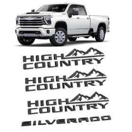 Set of 4pack OEM Silverado Plus Three High Country Emblems 3D Letters Badges Compatible with for Silverado 2019-2025 Parts 86539786 Glossy (Black)