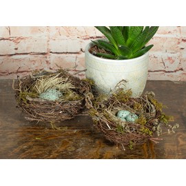 Melrose 58180 Twig and Foam Robin's Nests with Eggs Tabletop, Set of 2