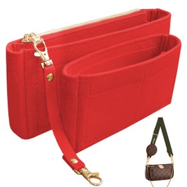 Soyizom Multi Pochette Accessories Handbag Organiser Insert for Women,2 Packs Bag Purse Organiser Insert Fits for Pochette Tote Bag Organiser Bag in Bag with Key Chains and Zipper,Red