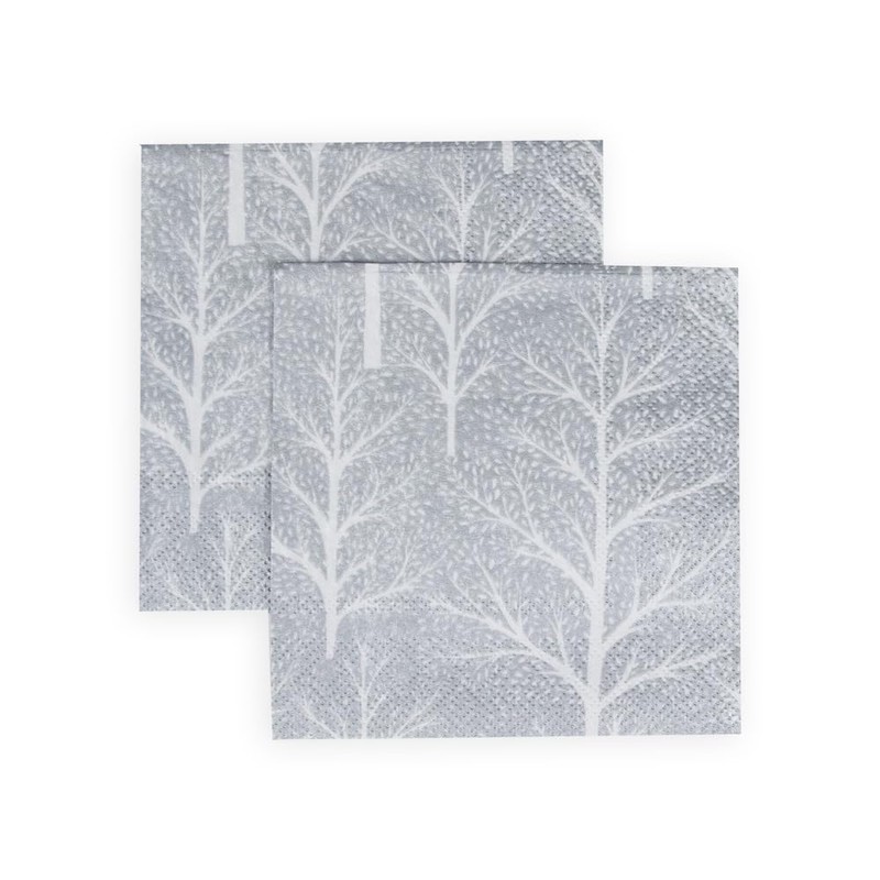 Winter Trees Silver & White Cocktail Napkins - 20 Per