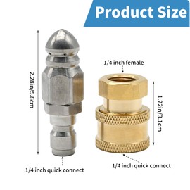 Hoypeyfiy 2 Pcs 1/4 Inch Pressure Washer Drain Jetter Hose Nozzle, 5000 PSI Sewer Jet Nozzle, 1/4'' Quick Connect To Female NPT, Brass Fittings Quick Connector