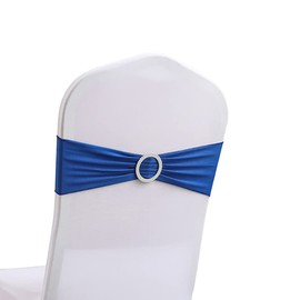 Anevous Pack of 5 Stretch Chair Bows, Chair Sashes with Buckle, Elegant Elastic Chair Sashes, Chair Band for Wedding Decoration, Banquet, Birthday Party, Hotel, Home Decoration, Royal Blue
