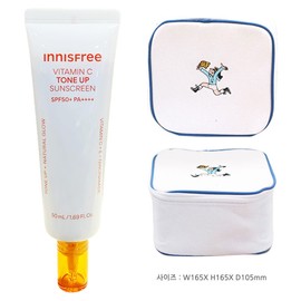 Innisfree Vitamin C Blemish Tone-Up Sun Cream 50mL+Play Green Cosmetic Pouch (Blue) / 이니스프리 비타민C 잡티 톤업 선크림 50mL+플레이그린 화장품 파우치 (블루)